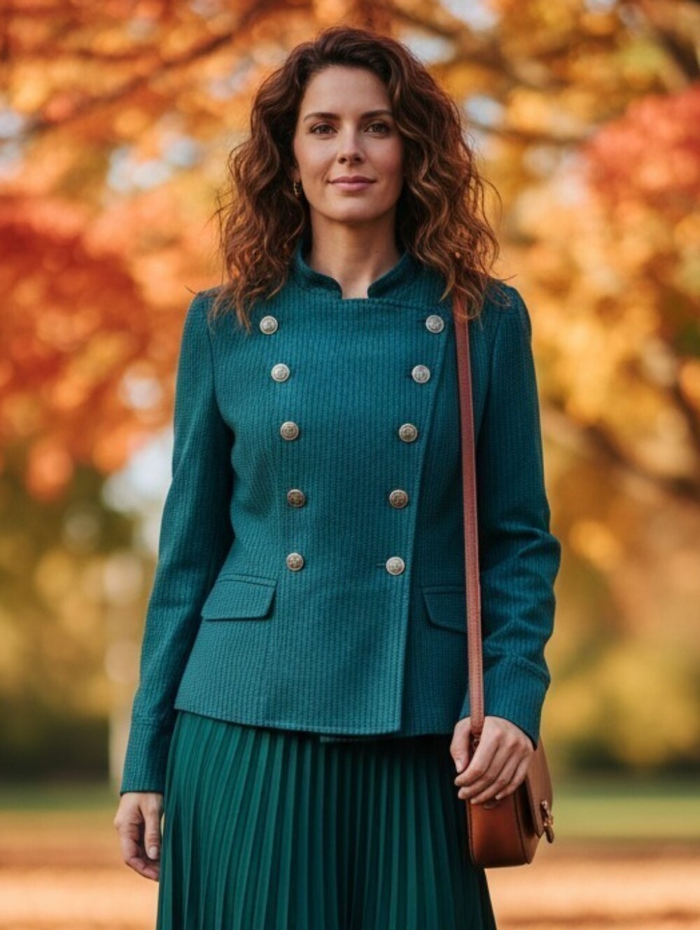 CAbi  #3913 Lennon Green Jacket Size Med Teal Double-Breasted with Gold Buttons